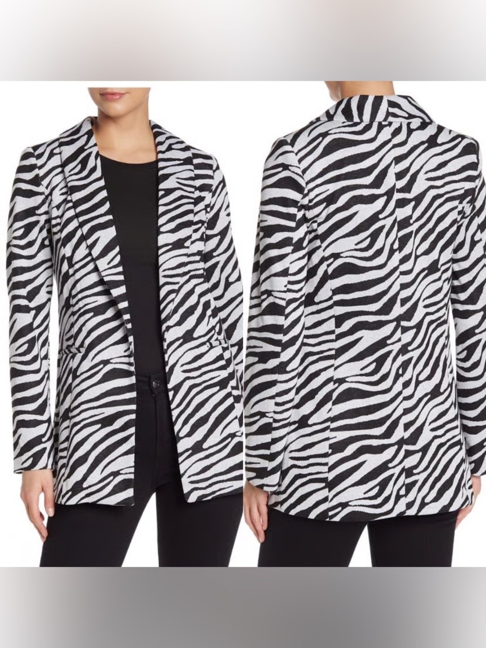 Bagatelle Zebra Print Open-Front Blazer Jacket - Black/White Large